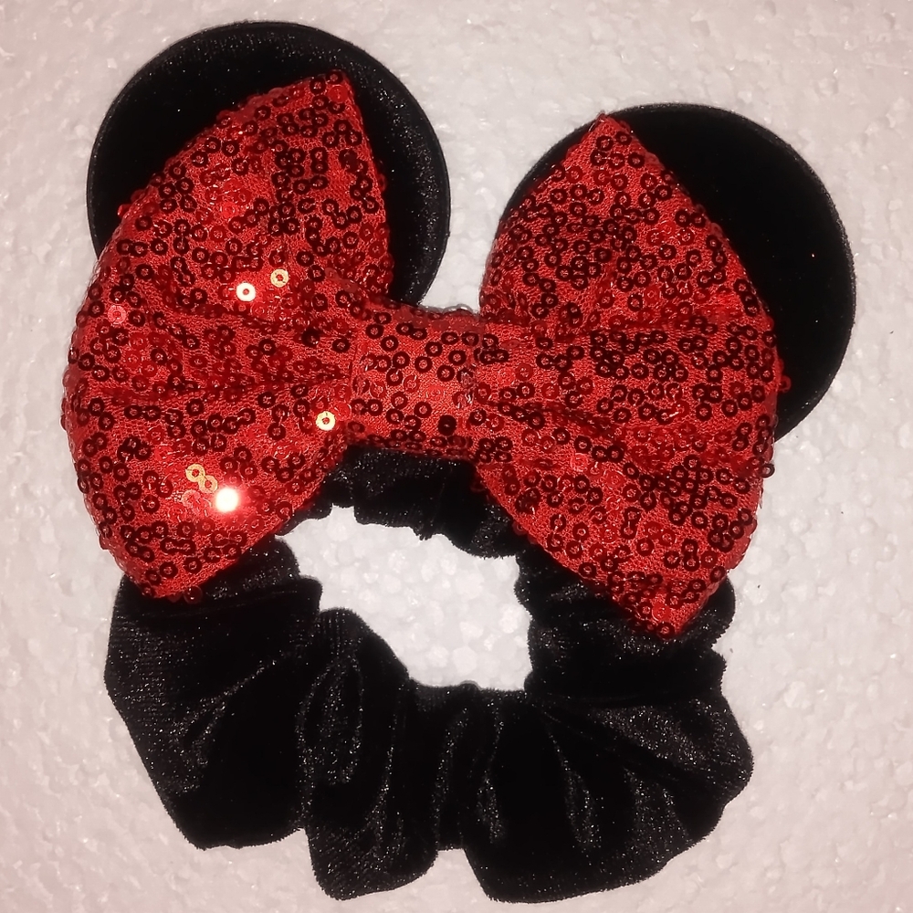 Mouse Ears Velvet Black Red Scrunchie Hair Band